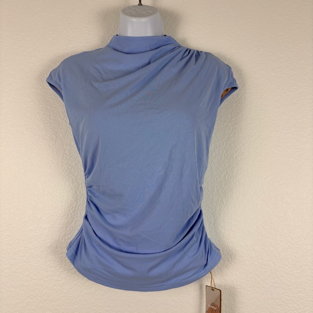 OGL Skinkiss Mockneck Ruched Cropped Bra Top Medium Light Blue New